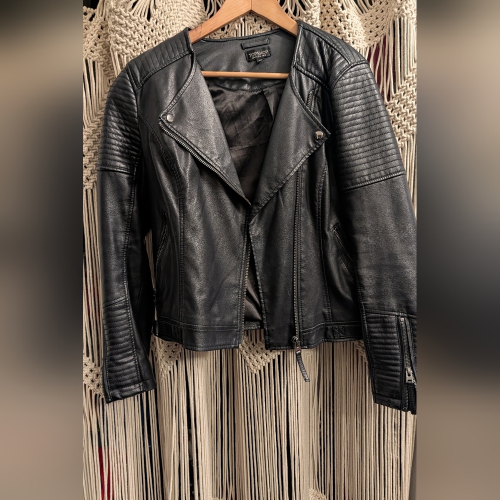 Topshop Black Leather Biker Jacket